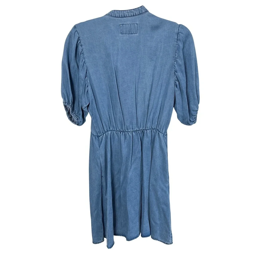 The Shirt Rochelle Behrens Denim Dress Womens‎ Small Blue Pintuck Puff Sleeve